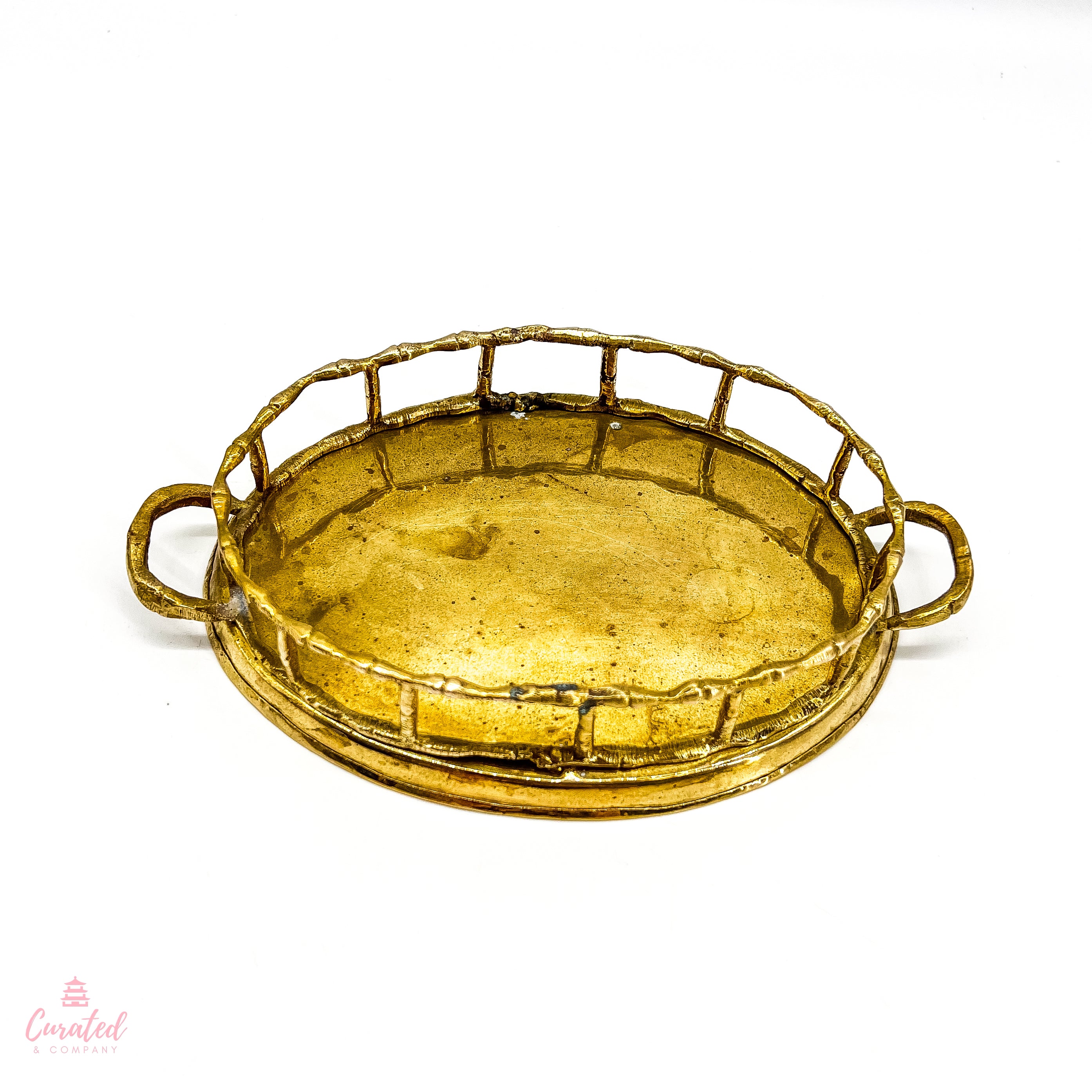 Vintage Brass Faux Bamboo Serving Tea Tray Or Asian Oval Vanity